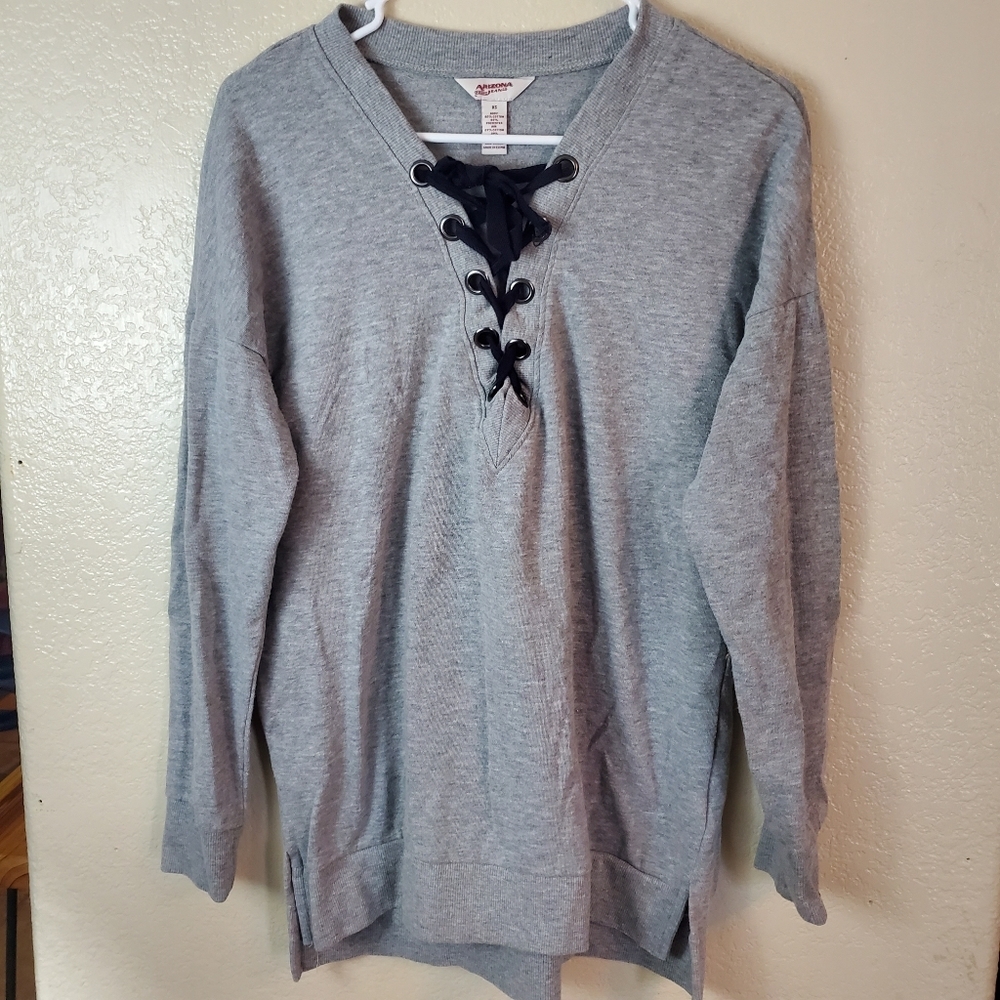 Arizona lace up long sleeve knit gray sweater